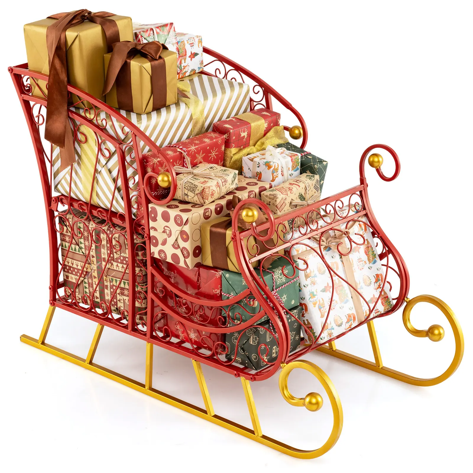 COSTWAY - Metal Christmas Santa Sleigh Basket 2-Tier Xmas Santa's Gift Storage Sleigh COSTWAY - Metal Christmas Santa Sleigh Basket 2-Tier Xmas Santa's Gift Storage Sleigh