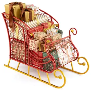 COSTWAY - Metal Christmas Santa Sleigh Basket 2-Tier Xmas Santa's Gift Storage Sleigh
