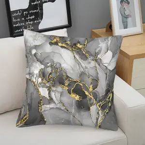 Luxury Gray Gold Marble Throw Pillow, Modern Abstract Design Fluid Art Cushion, Includes Pillow Core, Soft Decorative Accent Pillow for Couch Sofa Bed Living Room, Aesthetic Home Decor Gift