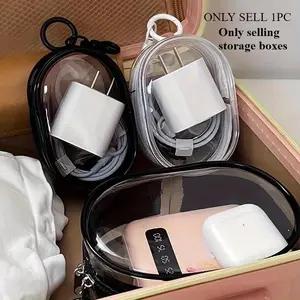 Ultra-Portable Mini Clear Zipper Storage Bag - Space-Saving Electronic Organizer for Earphones, Headphones & Chargers, Versatile with Handy Keychain Loop - Crystal Clear Travel Accessory