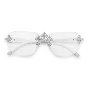 Triple Cross Frameless Sunglasses – Clear Lens White Frame