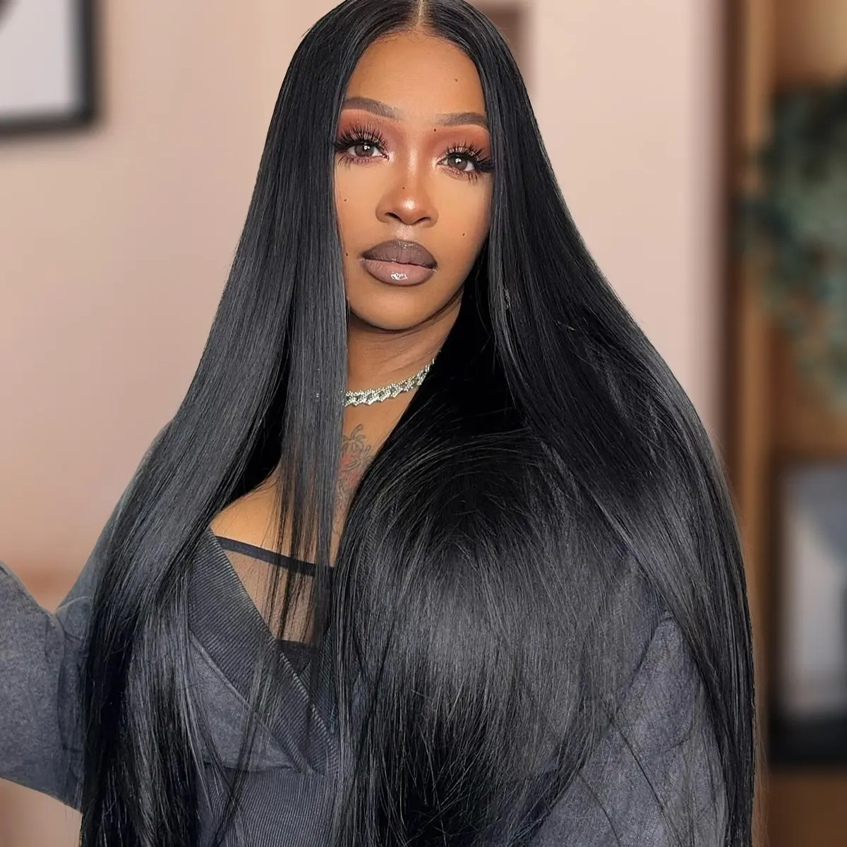 U-TIMES HAIR Glueless Straight Human Hair Lace Front Wig, 7x5 Pre-Plucked Pre-Cut Lace, Straight Cut, Medium Size, Natural Hairline, Ready-to-Go for Women