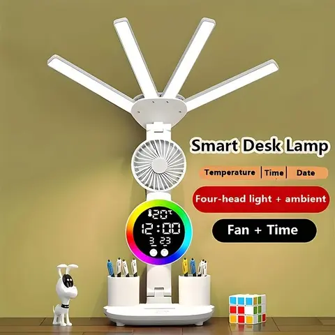 Smart Touch LED Desk Lamp with USB Dimmable And Color-Changing Reading Lamp, Built-In Fan And Night Light, Eye Protection Design