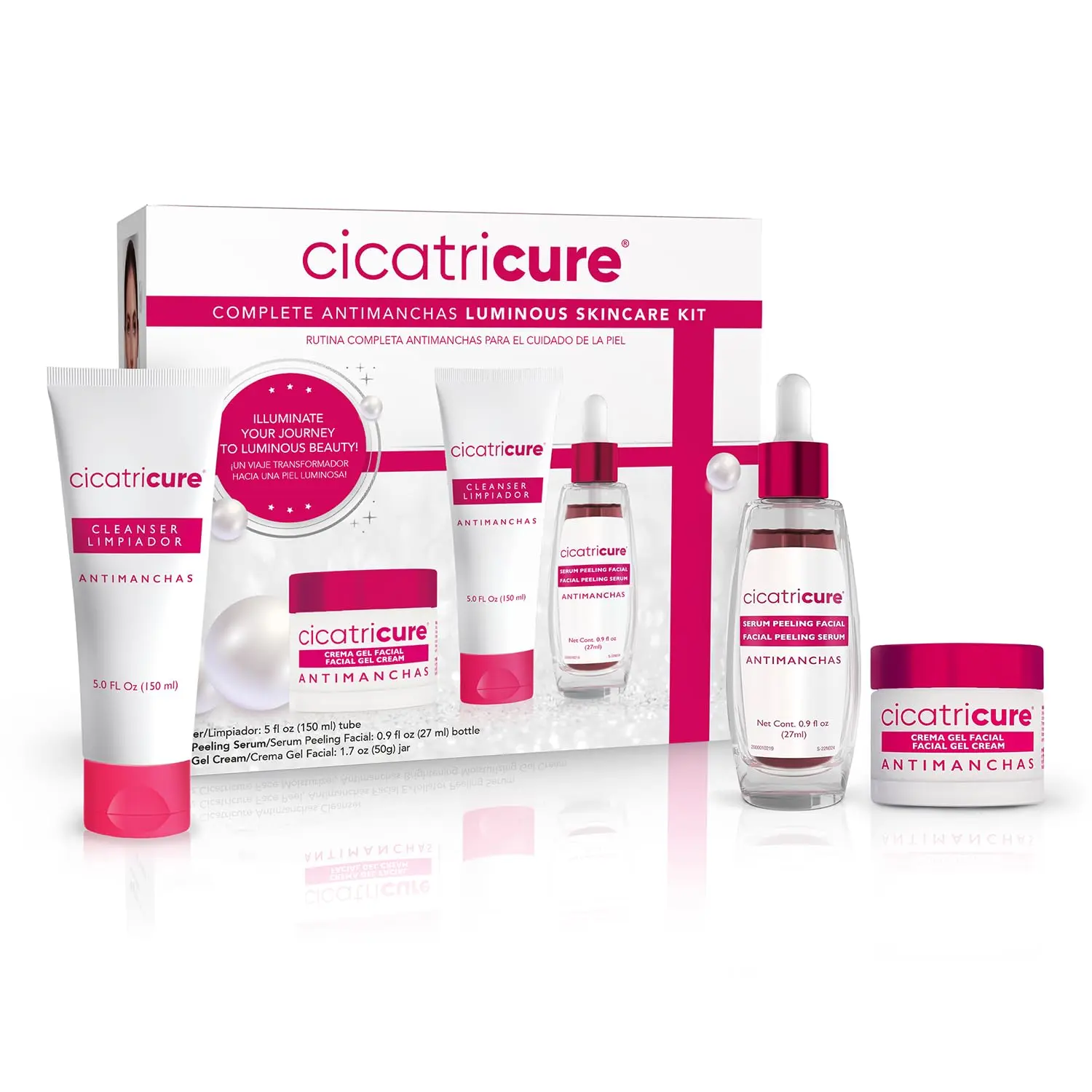 Cicatricure Antimanchas Daily Skincare Kit: AHA & PHA Exfoliating Cleanser, Brightening Smoothing Serum, Moisturizing Gel Cream - Dark Spot Reduction, Radiant Glow, Paraben & Sulfate-Free, Moisturizer, Facial, Hydrate, Gentle, Peeling, Intensive, Hyperpig