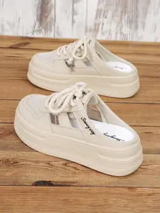New Summer Autumn Women's Casual Shoes, Thick Sole Comfortable Mesh Breathable, Height Increase 5cm, Party Slip-On Sandals, Breathable Mesh Mules