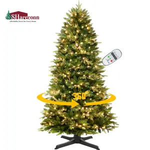 SHareconn 6/7.5/9 FT Artificial PE+PVC Fir Greet Foliage Prelit Blinking Christmas Tree with 12 Lighting Modes Warm White Lights & Rotating Stand, Holiday Xmas Decor SHareconn 6/7.5/9 FT Artificial PE+PVC Fir Greet Foliage Prelit Blinking Christmas Tree with 12 Lighting Modes Warm White Lights & Rotating Stand, Holiday Xmas Decor