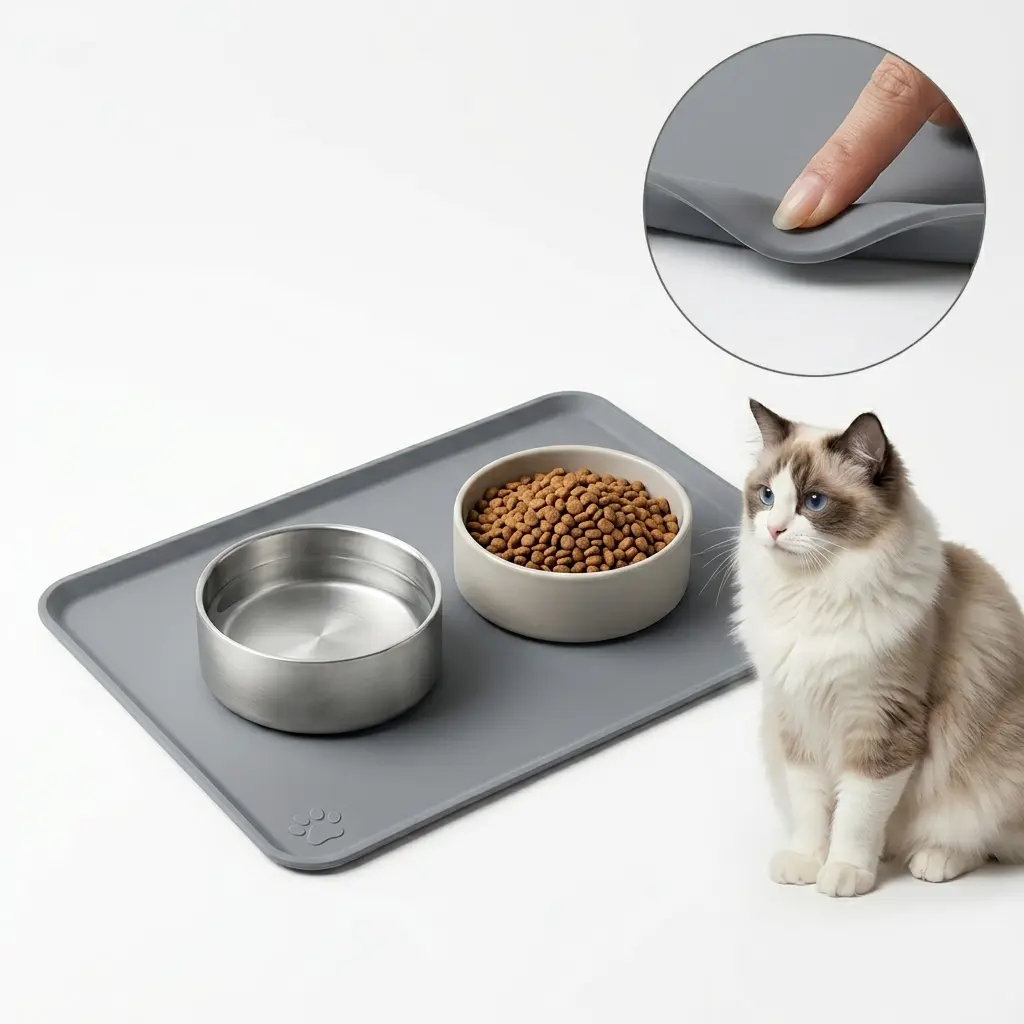 Silicone Pet Food Mat with Raised Edges - Non-Slip, Waterproof, Spill-Proof, Versatile Dog & Cat Feeding Station for Home, Easy to Clean, Keeps Space Clean