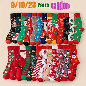 Unisex Christmas Socks Set, 9/19/23 Pairs Festive Holiday Patterns, Soft Mid-Calf Crew Socks, Perfect Gift for Family & Friends