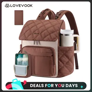 LOVEVOOK Diaper Bag Backpack With Pocket For Large Capacity Cup,Multi-Function Baby Travel Bag For Mom Dad,Waterproof Baby Bag for Boys Girls with Changing Pad,Insulated Bag,Stroller Straps,Brown