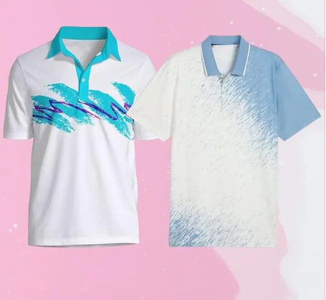 Retro Abstract Brush Stroke Golf Polo Shirt, Vintage 80s Gradient Performance Polo #GolfPolo #RetroStyle #CasualWear #VintageFashion