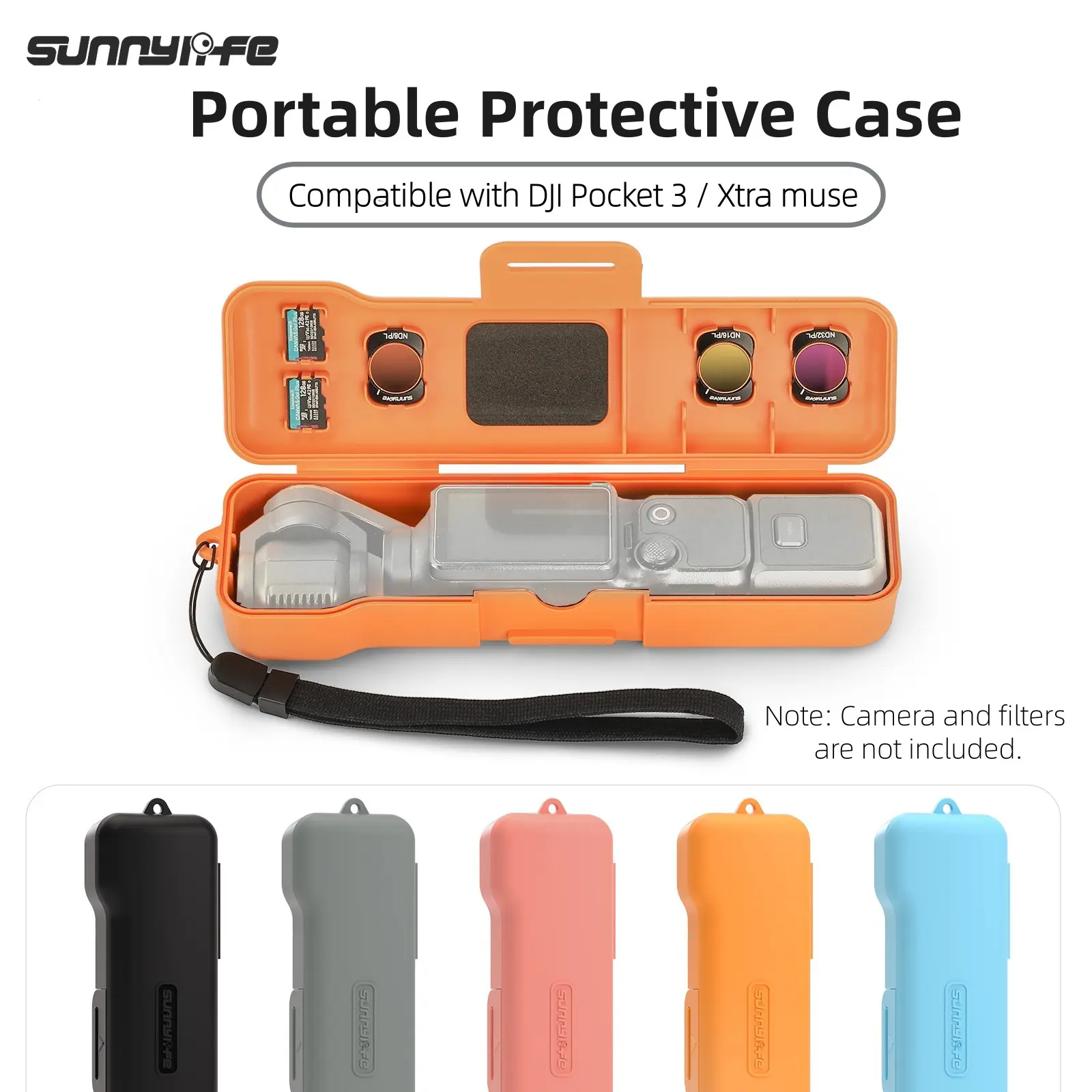 Protective Case with Lanyard for DJI Osmo Pocket 3/ Xtra Muse  Creator Combo Accessories, Travel Waterproof Case with 3 Magnetic Cpl/Nd Filter Storage Slots and 2 Storage Card Slots, with Wrist Strap tiktokshopbacktoschool