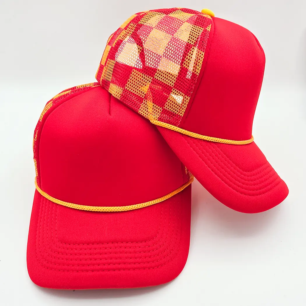 Red & Gold Checkered Foam Trucker Hat