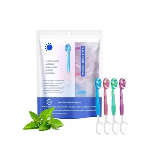 5-in-1 Mini Toothbrush - Disposable Toothbrush with Exploding Beads+Floss+Paddle+Tongue Scraper | Travel Package | Independent Packaging | Soft | Mint | Travel Set Daily Cleanser Compact Interdental
