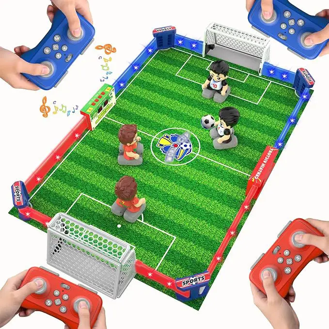 RC Soccer Table Game for Kids,33.2" Large Playing Field 1–4 Player Interactive Foosball Board Game with LCD Lights,Sound Effects,Rechargeable Party Game for Family, Kids & Adults