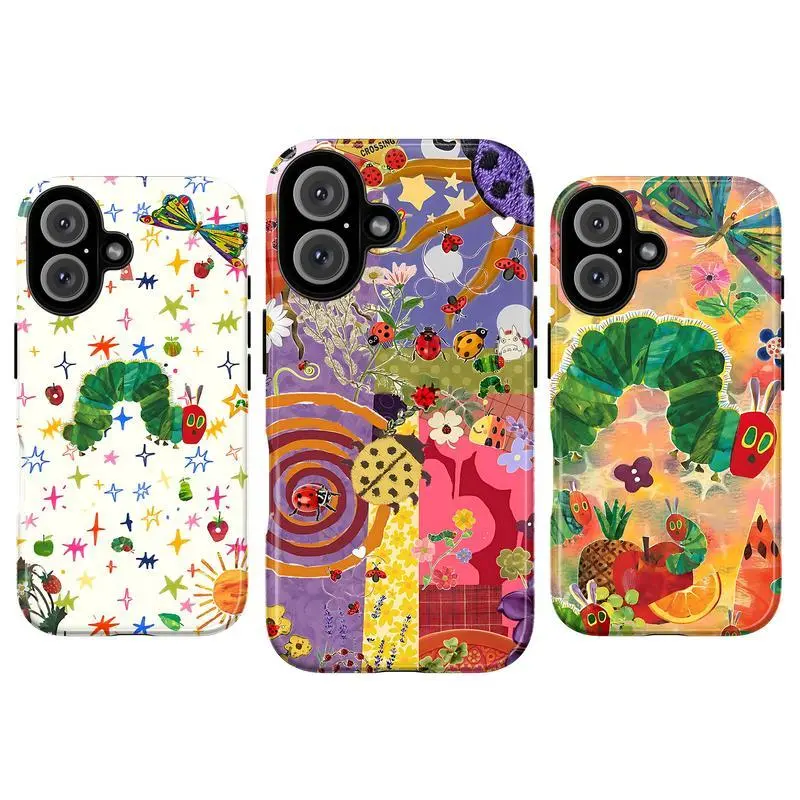 Whimsical Caterpillar Phone Case|Colorful Collage Bug & Fruit Pattern Cover For iPhone 17 Pro Max 16 15 14 13 12 11 for Samsung S21 S22 S23 S24 S25 Phone Case|Tough Phone Case|gift for him for her|Best Gift
