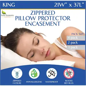 Waterproof King Pillow Protectors Set of 2 Zippered Hypoallergenic Dust Allergy Proof Pillow Cover Encasement