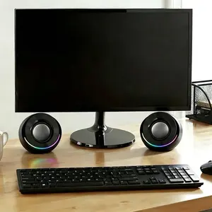 Computer wired desktop speaker, dual speakers, 360 ° surround sound, space saving, subwoofer, adjustable volume, RGB lighting, portable desktop speaker, high volume, suitable for office, gaming, watching movies, USB powered speaker