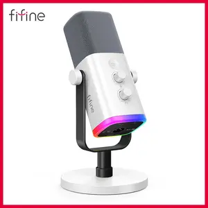FIFINE AmpliGame USB/XLR Dynamic Microphone for Podcast Recording, PC Computer Gaming Streaming Mic with RGB Light, Mute Button, Headphones Jack, Desktop Stand, Vocal Mic