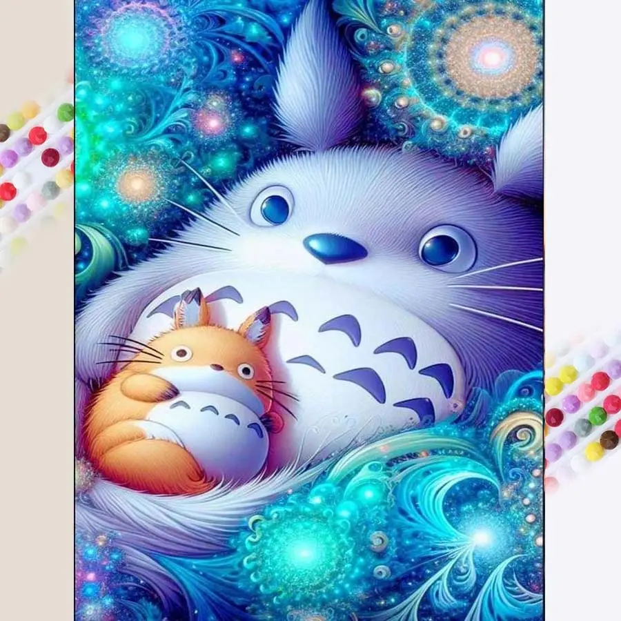 1 DIY handmade diamond painting kit, 5D diamond art set, DIY decoration, Totoro, cute pets, dreamy diamond painting kit with all round diamonds, mosaic, diamond art, DIY art home decoration, suitable for Christmas.