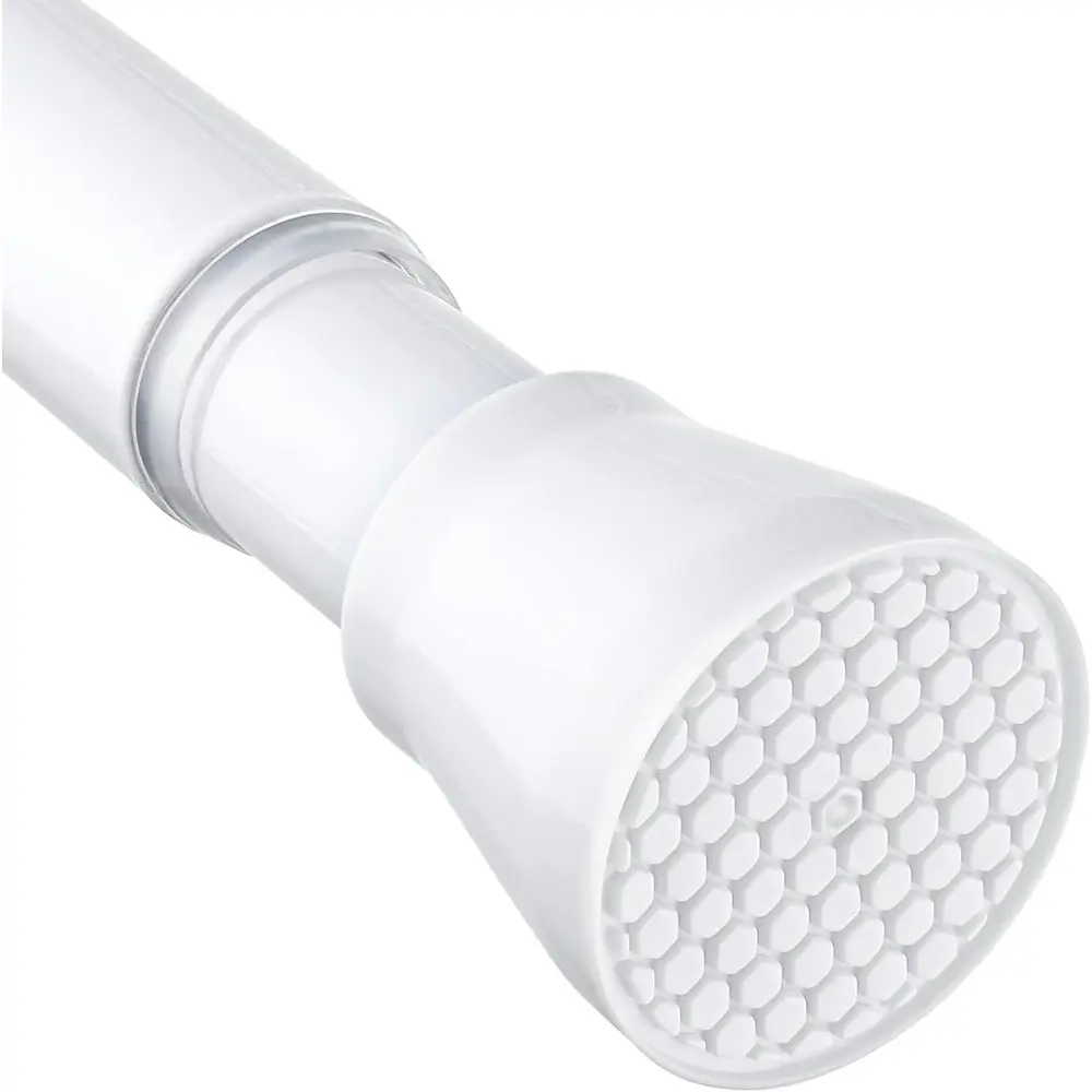 White Telescopic Curtain Rod with Rubber Plate, 28-48 in Adjustable Size Pressure Spring Rod, No-Drilling Installation, for Bedroom, Kitchen, 28-48 Inches
