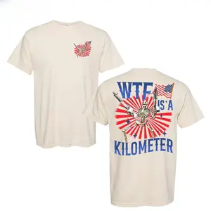 Patriotic Skeleton T-Shirt, WTF Kilometer USA Graphic Tee, Funny 4th of July Back Print Shirt, Vintage Independence Day Gift for Men Women