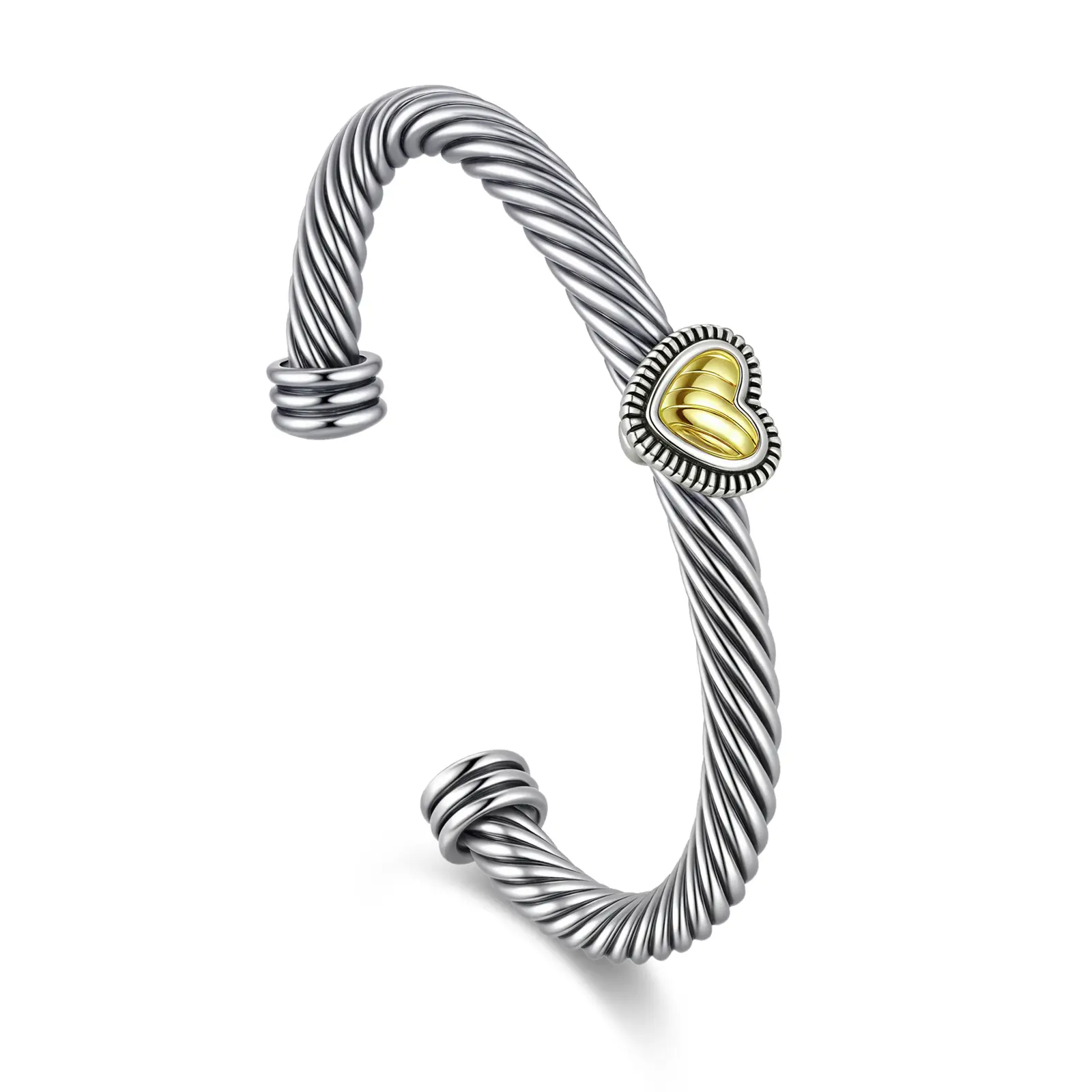 MYTYS Heart Shaped Two Tone Adjustable Twisted Cuff Bracelet Wrist Trendy Jewellery Accessories for Women Fashionable Bangle for Party & Daily Wear