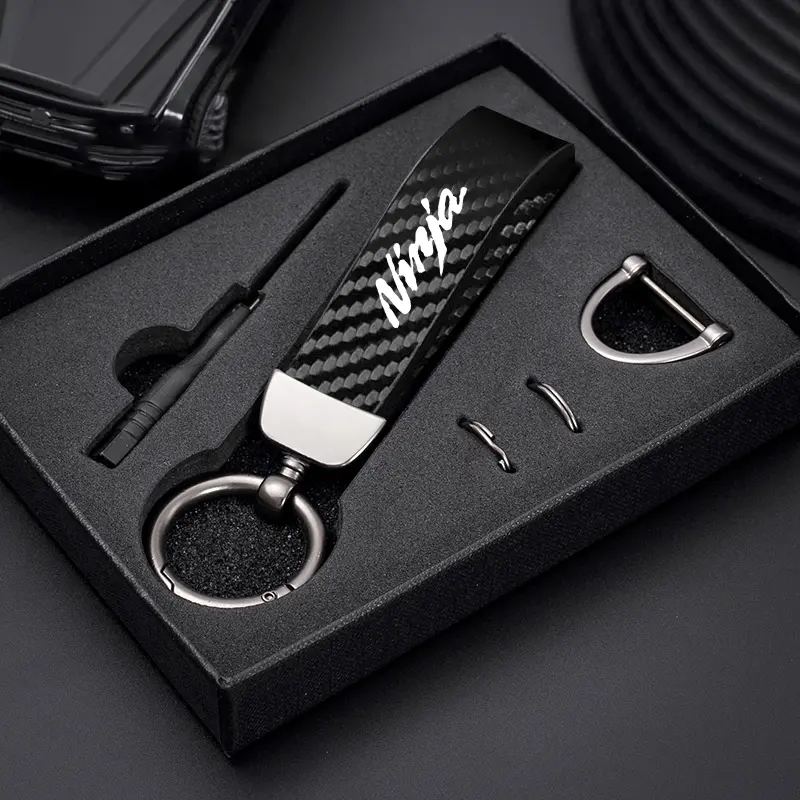 Car Carbon Fiber Style Keychain Microfiber Leather Key Chain For Kawasaki Z400 Z900 Z800 Z750 Z1000 Z650 Z300 ZX10R ZX6R ER6N