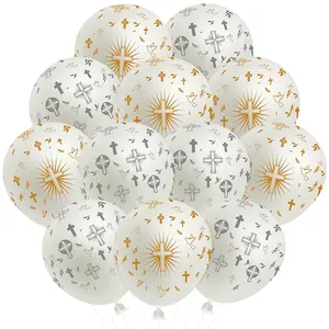 36Pcs Cross God Bless Balloons, Baptism Party Decor Christening Confirmation Supplies, First Communion Decoration Religious Christian Balloon For Boy Girl Baby Shower Birthday Wedding (12 Inch)