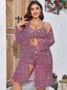 Plus Size Women's Swimsuit Set, Vintage Paisley Print, Long Sleeve Cover-Up Top with Adjustable Straps, Comfortable Beach & Pool Wear, Swimsuit Cover Ups