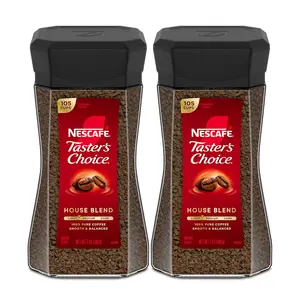 NesCafe Taster’s Choice House Blend Instant Coffee 2 Jars 7oz Light Medium Roast Smooth Rich Flavor Premium Quick Brew Morning Energy Boost Beverage Bean