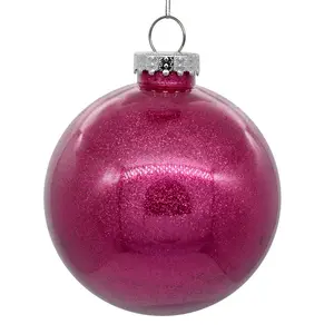 Vickerman N211521 6" Clear Ball Christmas Ornament With Berry Red Glitter Interior 4 Pieces Per Bag