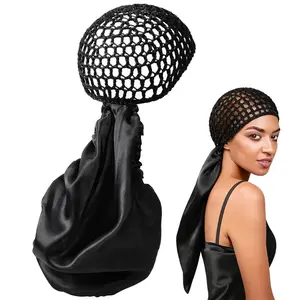 Women's Handmade 2-In-1 Knitted Wrap Bonnet - Breathable Skull Cap, Casual Mesh Design, All-Season Comfortable Bathroom Shower Cap