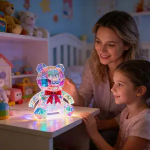 1Pc Illusion Style LED Bear Decorative Lights with Red Bow Glow Bear Ornaments, Holiday Decorative Lights, USB Powered, Without Batteries, Funny Home Decoration Gifts, Birthday, Easter, Wedding Decoration Gifts