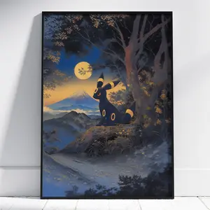 Umbreon Poké Poster Japanese Tapestry Style, Mount Fuji Japan, Anime, Printable Wall Art
