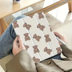 Cute Bear Pattern Tablet Case with Pen Slot, Compatible with iPad Mini, Air, Pro 4, 5, 6, 7 (2017, 2018, 2019, 2020, 2021, 2022, 2023, 2024, 2025 models), and Samsung S6, S7, S8, S9, S10 FE + A7 LTE, SZBCPBT6