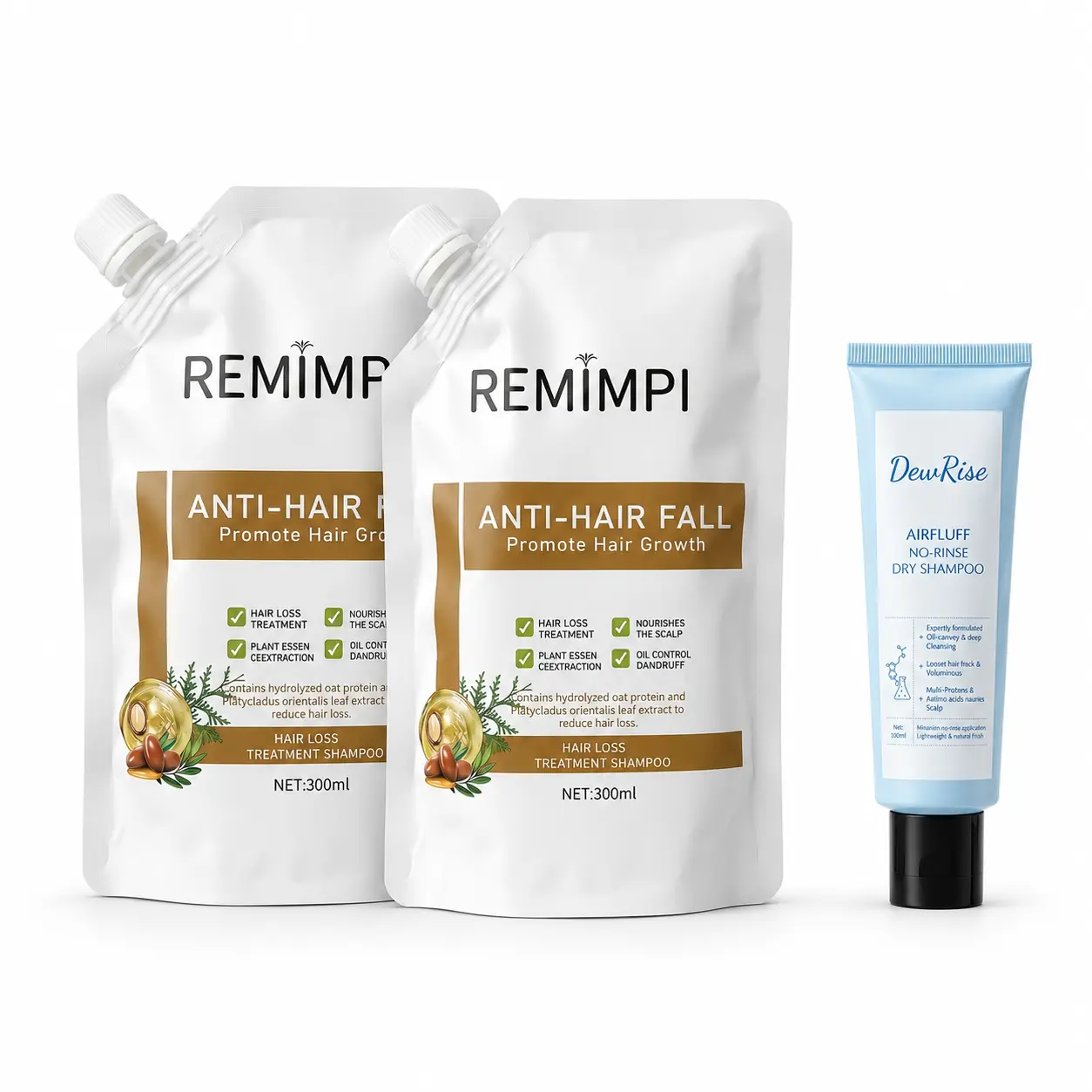 Full-Scalp Hair Care Set – REMIMPI Hair Loss Shampoo for Deep Clean + DEWRISE No-Rinse Dry Shampoo for On-the-Go Refresh (Buy 2 Get 1 Free)