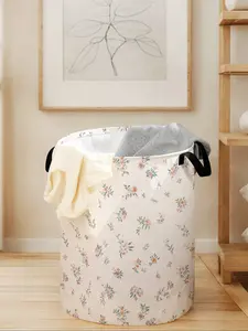 Floral Print Laundry Basket with Handle, Durable Foldable Clothes Storage Bin, Large Capacity Toy Organizer for Home Use