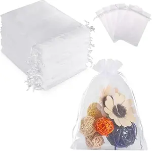 100PCS Premium Sheer Organza Bags, 4x4.72 Inch Drawstring Gift Bag, White Wedding Favor Bag, Jewelry Gift Bags for Party, Christmas, Jewelry, Festival Bathroom Soaps, Makeup Organza, Wrapping Supplie (White)