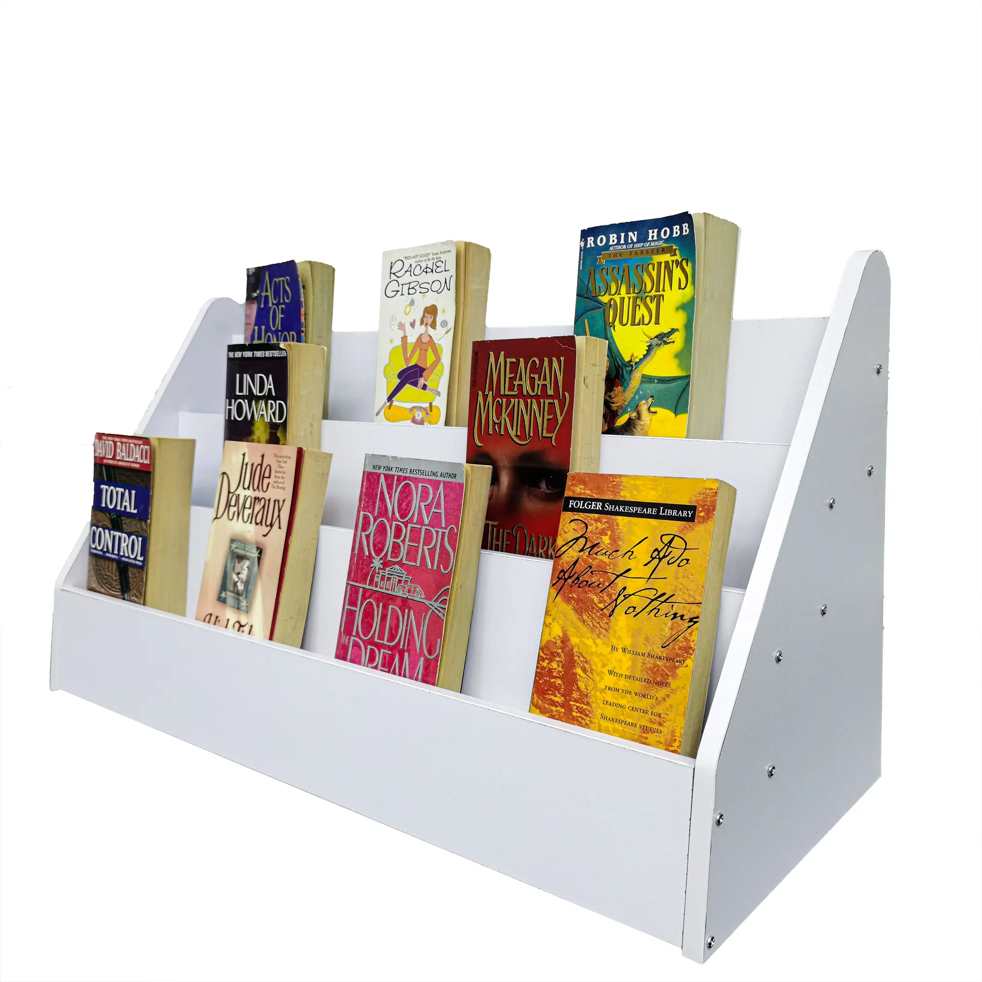 FixtureDisplays® White Countertop Book Shelf Display, Greeting Card Rack, Step Rack for Literature, Magazines, Brochure, Tile Sample Paint Brochure Holder, Unassembled 2904-white-NF