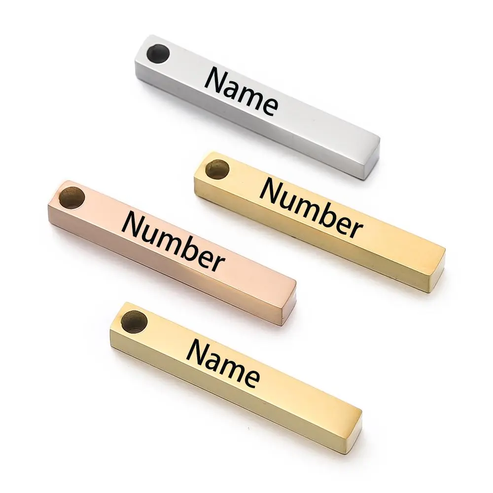 1pc Laser Custom Name Number Date 3D Rectangle Charms Stainless Steel Customized Pendants For DIY Necklace Bracelets Making