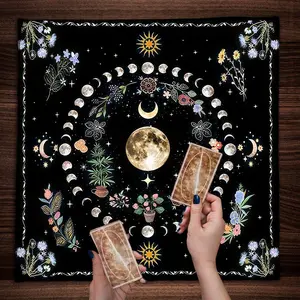 Botanical Floral Moon Tarot Tablecloth,  Tarot Mat Tapestry Wall Hanging, Pendulum Divination Altar Cloth, Tarot Pad Runes Board Game Mat, Ritual Cloth Witchy Gifts, Witch Home Decor