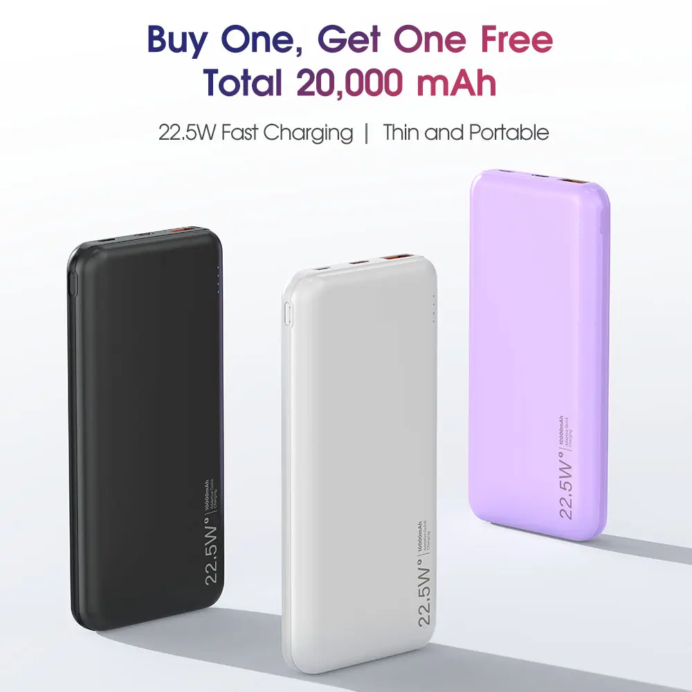 Citicr 10,000mAh Power Bank (Buy One, Get One Free) — Slim, Compact, and Portable Charger with 22.5W Fast Charging; Compatible with iPad, iPhone, Android devices, and more.