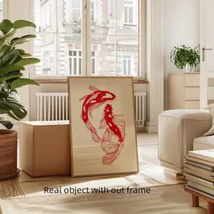 Red Koi Canvas Print Ornament, Vintage Prints, 1 Piece Unframed Canvas Decorative Painting, Retro Fashion Aesthetic, Personalized Wall Art, Suitable for Home Wall Decoration