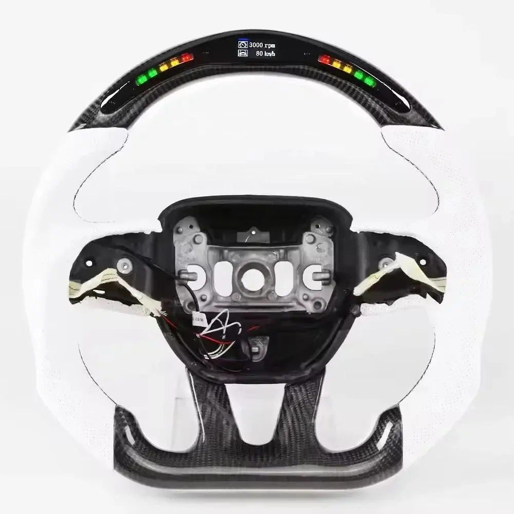 Real Carbon Fiber Integrated LED Smart Steering Wheel with LED Display Screen, Vehicle-Specific for Dodge 2015+ Charger, Challenger Hellcat, Durango SRT, Enhanced Grip, Comfortable Drive, Customizable Shift Lights, Sport Look, High-End Enthusiasts Upgrade