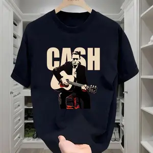 Vintage Johnny Cash Shirt Coutry Music Camisetas Crewneck Man Clothes Print Graphic T Shirts Camisa Classic Legend Tees