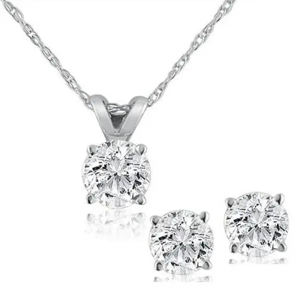 1/2 ctw Diamond Solitaire Necklace & Studs Earrings Set 14K White Gold