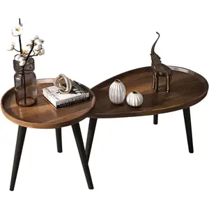 Nesting Coffee Table Set of 2, Mid-Century Oval Coffee Tables for Living Room, Small Spaces - Side End Table for Bedroom, Nordic simple small tea table living room balcony economical tea table European sofa side table bedside small round table