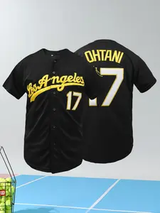 Men's #17 Gold Letter Fan Baseball Shirt, - Loose Fit V-Neck Short Sleeve Sports Top, Sports Jersey for Casual Wear, Outdoor Activities, Parties, Baseball Shirt, Party Attire, Durable Fabric