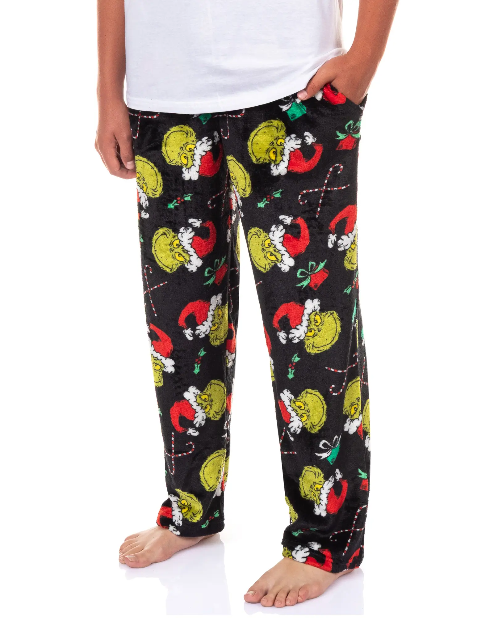 The Grinch Pajama Pants Men's Santa Hat Fleece Christmas Loungewear