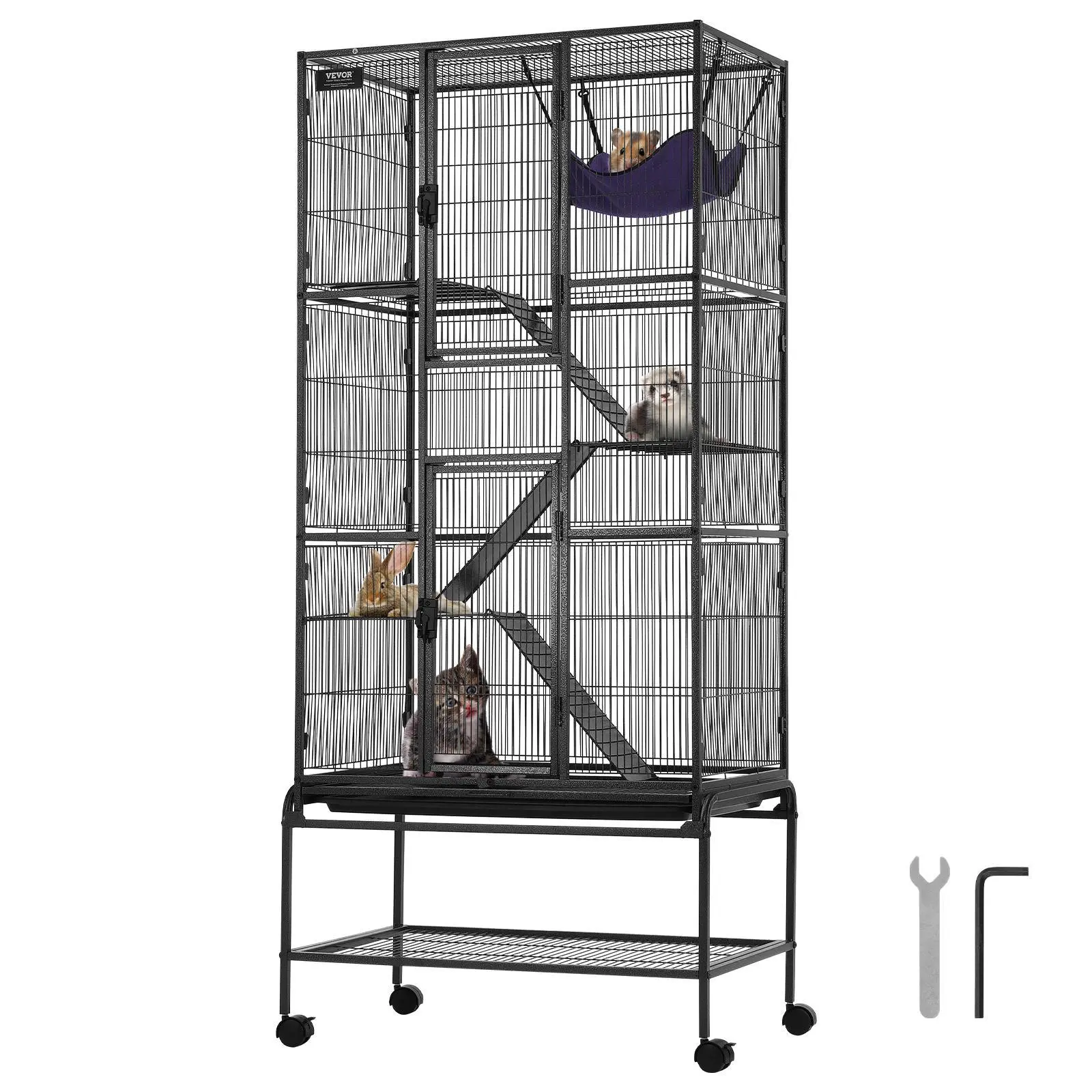 【SummerFinds】VEVOR 69" Rolling Metal Ferret Cage,  , Large 4-Tier Critter Nation Cage, Small Animal Cage with Ramps & Tray, Easy to Set up for Pet Rats, Hamster, Guinea Pig, Chinchilla, Squirrel, Hedgehogs, Bunny